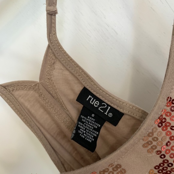 Rue21 Sequin Crop Top w/ Adjustable Straps Brown, Red, Gold Small - Picture 5 of 6